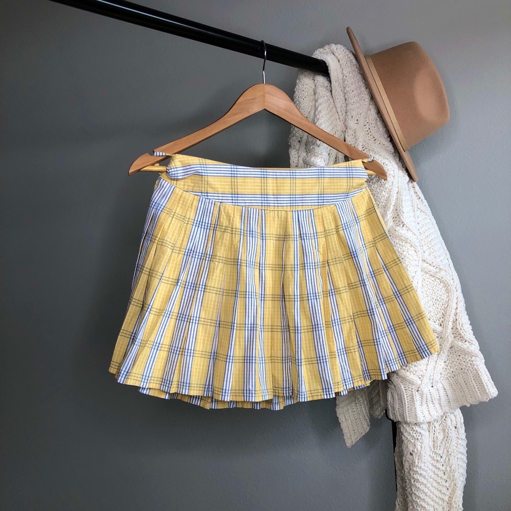 Yellow Plaid Pleated Skirt